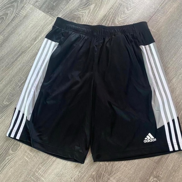 Adidas Black and White Athletic Shorts with Iconic Stripes - Picture 1 of 9